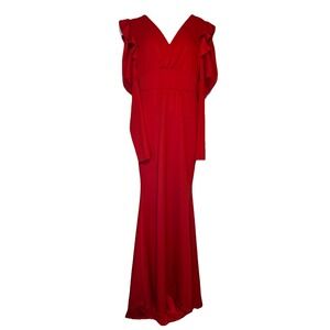 Miss Ord Red Puff Sleeve Mermaid Maxi Dress Women's XL Formal Elegant Classy‎